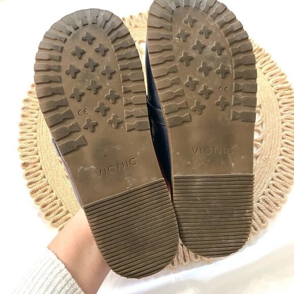 Vionic Georgie Navy Leather Chain Slip-On Mules Size 8.5 - Picture 7 of 10